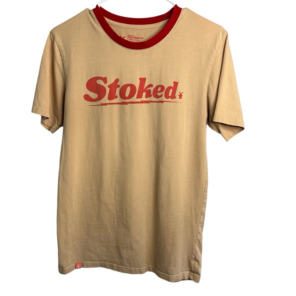 Dutch Bros Coffee Ringer Cotton T Shirt Cream With Red STOKED SMALL DB 1992